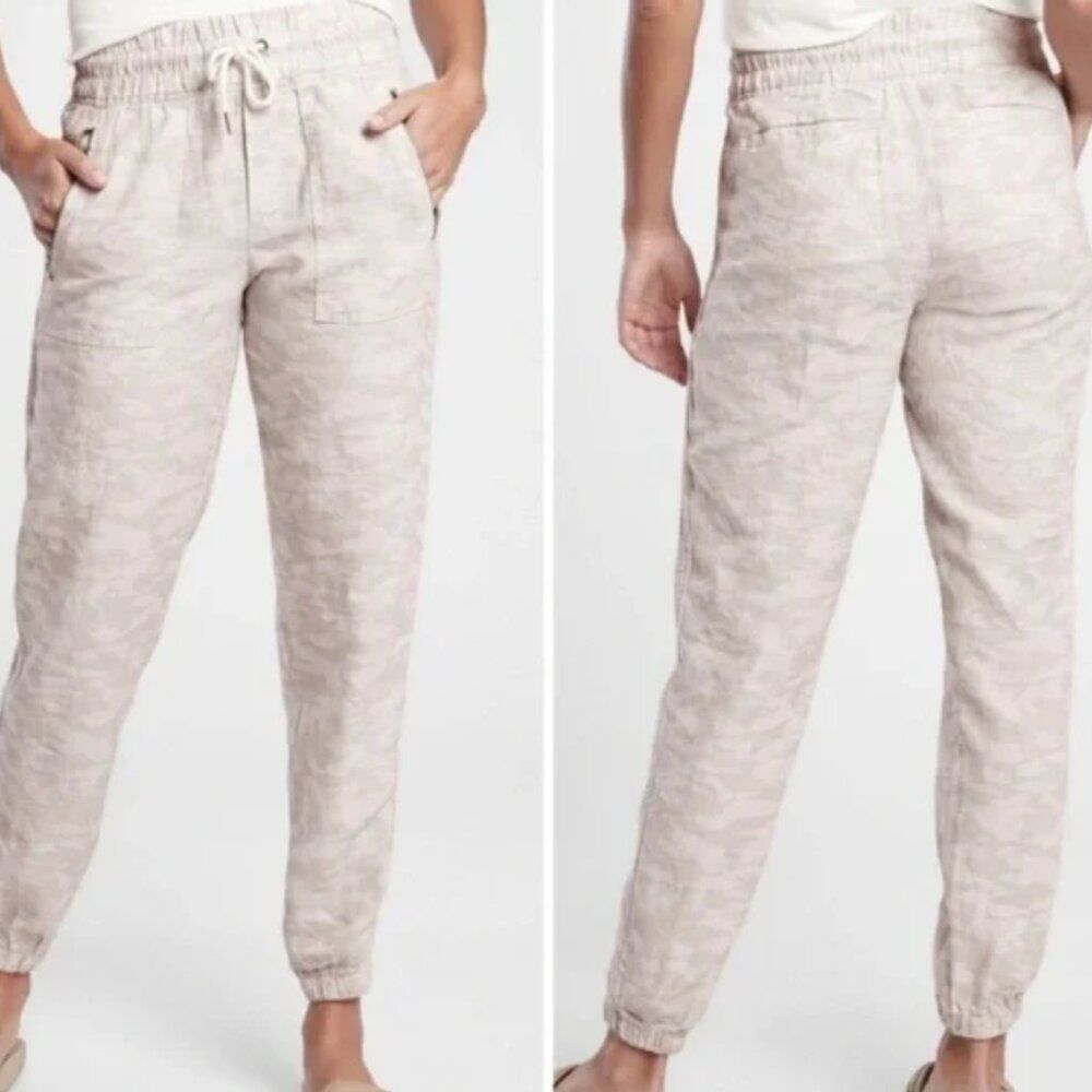 Athleta Joggers 100% Linen‎ Cabo Tide Light Desert Camo Print Coastal Casual